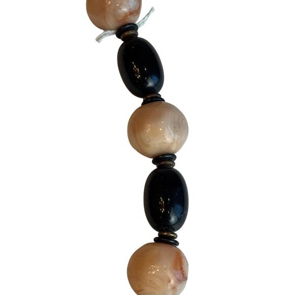 Pauline Rader Vintage Beaded Necklace Black Cream Marbled 32” Signed Statement - Picture 6 of 11